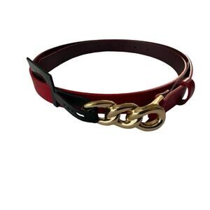 NWT INC Gold Tone Chain Link Buckle Red Leather Belt Womens Small #MQ21